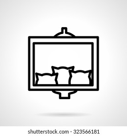 Picture with three cats taking self photo. Animals groupfie. Black simple line vector icon. Design symbols for business and website.