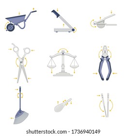 the picture the three lever classes by each lever has three example . easy to edit picture. can be used in teaching and writing book in physic .