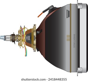 Tubo de imagen (vista lateral, año 1998) con sistema deflector del receptor de televisión