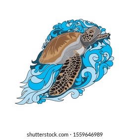 The picture of a turtle with the tatom concept is suitable for education or tourism symbols