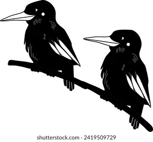 a picture of two birds in the form of shadows on a tree branch