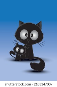 Picture of two cute black cats with fluffy fur.