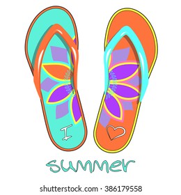 a picture of two flip flops with the image of a flower and the words - I love summer