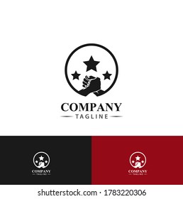 Picture two hand arm pose hold on and three star, logo design, symbol of strength