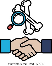 A picture of two hands shaking with a skull and bones in the background. The skull and bones are a symbol of death and the handshake is a symbol of peace and agreement