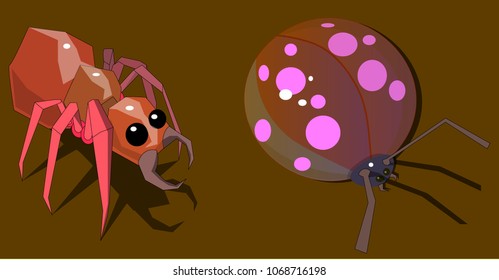 Picture of two insects. One of them is an ant, and the second being is a beetle.