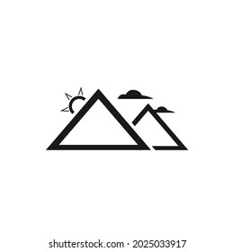 picture of two mountains with clouds and sun on them