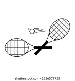 picture of two tennis rackets with a tennis ball