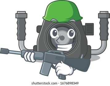 A picture of underwater camera as an Army with machine gun