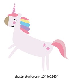 Picture of unicorn jumping in the air illustration color vector on white background