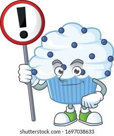 A picture of vanilla blue cupcake cartoon character concept holding a sign