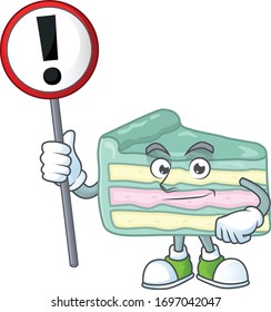A picture of vanilla slice cake cartoon character concept holding a sign