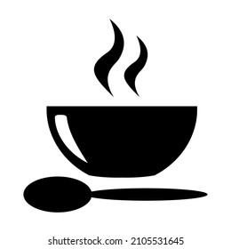 Picture vector of hot bowl and spoon icon. Black. Hot bowl logo. Food logos. Flat image