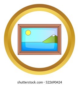 Picture vector icon in golden circle, cartoon style isolated on white background