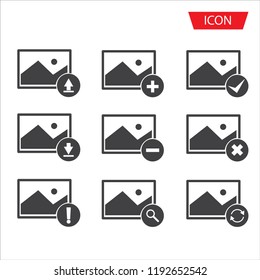 Picture vector icon, image symbol set icon isolated on white background.