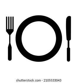 Vector de imagen del icono de la horquilla de la placa de cuchillo. Negro. Logo de la placa. Imagen de placa. Imagen plana