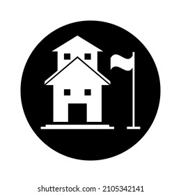 Picture vector of school building icon. Inside the circle. Black. School building logo. Flat image