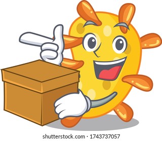 An picture of vibrio cartoon design concept holding a box