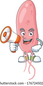 A picture of vibrio cholerae cartoon design style speaking on a megaphone. Vector illustration