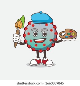 A picture of Virus cartoon mascot character painter style with art brush