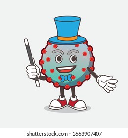 A picture of Virus cartoon mascot character performance as a Magician