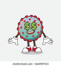 A picture of Virus cartoon mascot character with money symbol on eyes