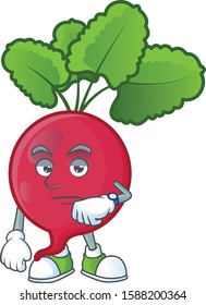 Picture of waiting red radish on cartoon mascot style design
