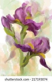Picture watercolor paints: Iris flowers. Vector