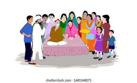 Picture of wedding with bride and groom - illustration