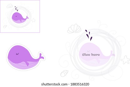 picture of a whale for children's applique on white. Paper cut out design.