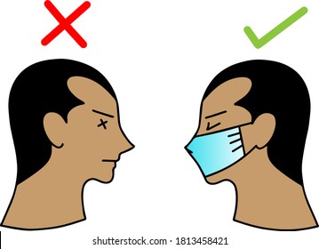Picture where the first man does not wear a mask  The second person is wearing a mask.