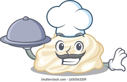 A picture of whipped cream as a Chef serving food on tray