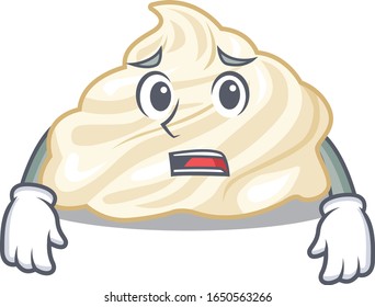 A picture of whipped cream having an afraid face