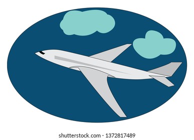 A picture of a white aircraft flying in the sky among the clouds vector color drawing or illustration 