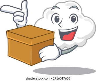 Una imagen del concepto de dibujo animado de la nube blanca sosteniendo una caja