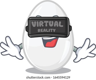 A Picture of white egg character wearing Virtual reality headset