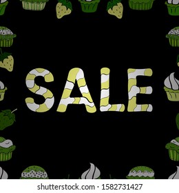 Picture in white, green and black colors. Seamless pattern. Vector illustration. Special Sale Banner or Sale Poster Design. Lettering.
