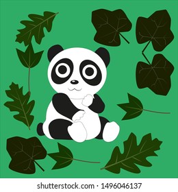 in the picture a wildlife panda animal sits. Round panda leaves of different trees. Image for background, presentation, project