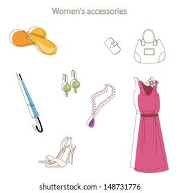 picture with women's accessories, dress and sandals