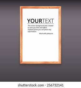 Picture wood frame, vector for image or text. With place for your design or presentation