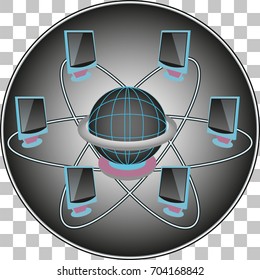 Picture of a world network button on a transparent background