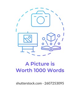 A picture is worth 1000 words blue gradient concept icon. Photography camera, image. Round shape line illustration. Abstract idea. Graphic design. Easy to use in infographic, presentation