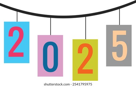 picture of the year 2025 hanging on a rope, can be used for design material