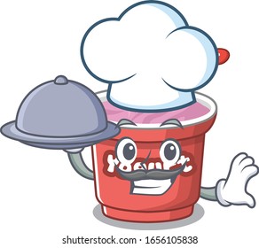 A picture of yogurt as a Chef serving food on tray