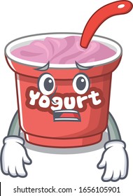 A picture of yogurt having an in afraid face