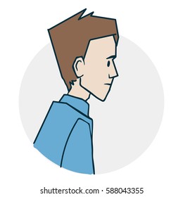 Picture of a young man in profile. Icon of a funny cartoon style