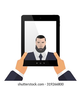 Picture yourself on a tablet with hands  selfie