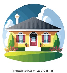 Picture-Perfect Home: Vector Art Design of a Beautiful House and Lot vector illustration