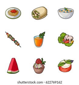 Pictures about vegetarianism. Vegetarian dishes, food vegetarian. Vegetables, fruits, herbs, mushrooms. Vegetarian dishes icon in set collection on cartoon style vector symbol stock illustration.