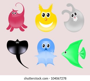 pictures of animals and inhabitants of the underwater world.
